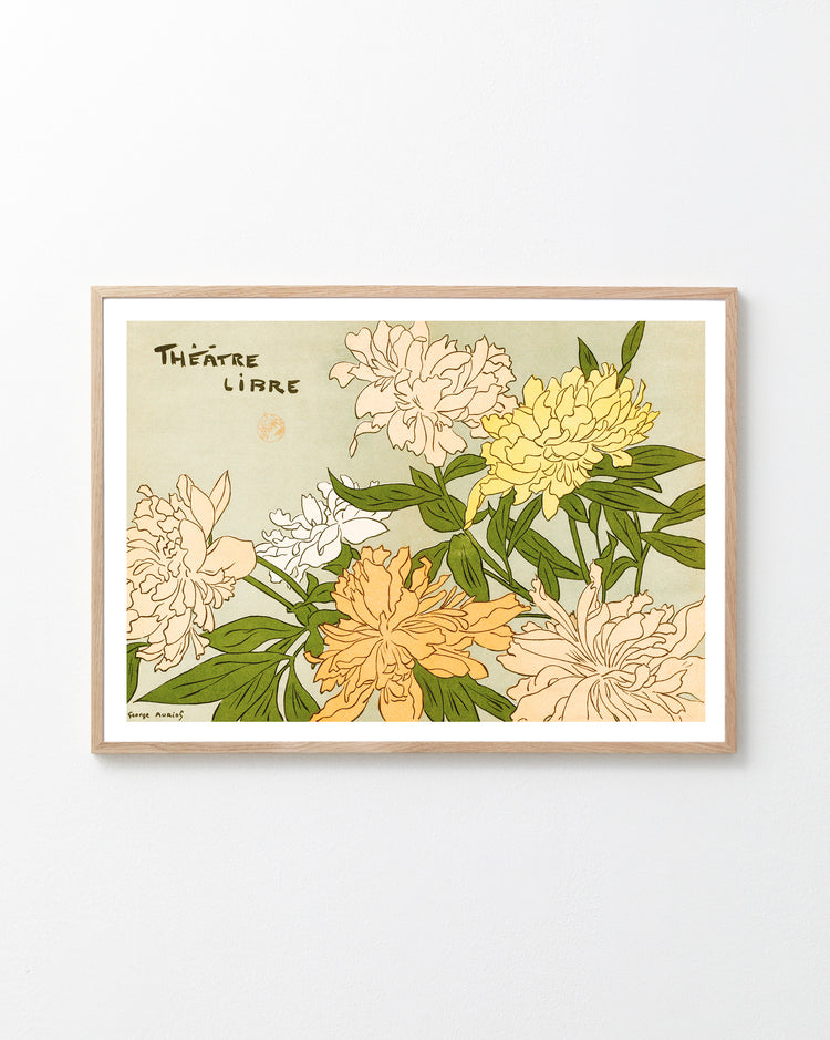 Framed floral artwork with text on a light gray background
