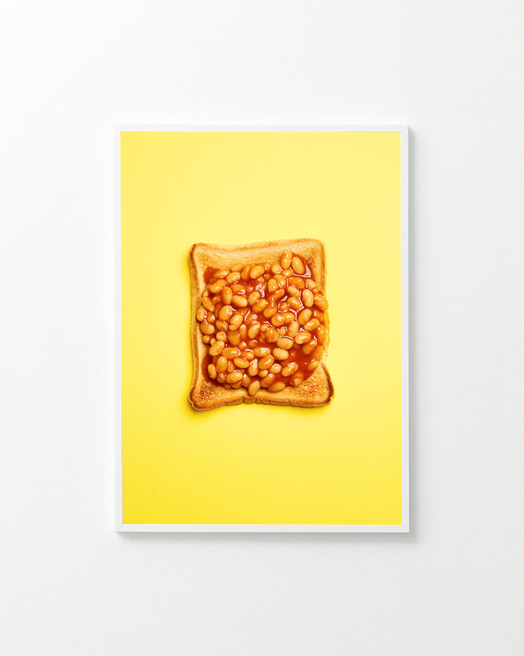 Poster "Baked Beans" in a white frame against a white background