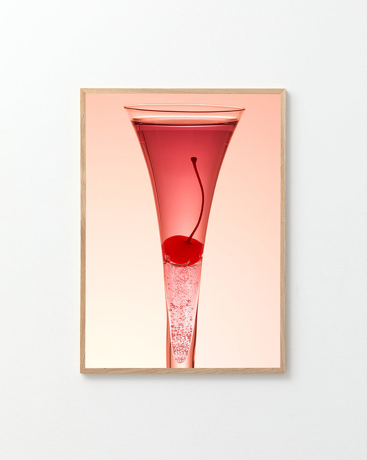 Poster "Cherry" in oak frame against a white background