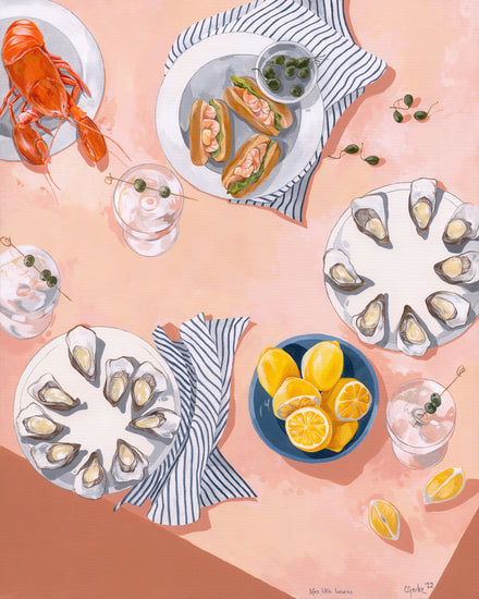 Poster with seafood and martinis
