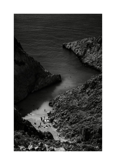 Small, secret beach squeezed between huge mountains.