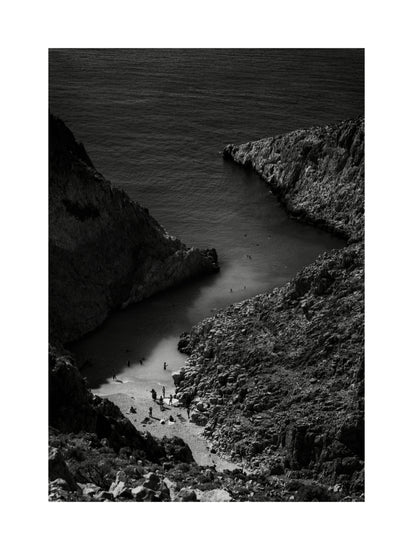 Small, secret beach squeezed between huge mountains.