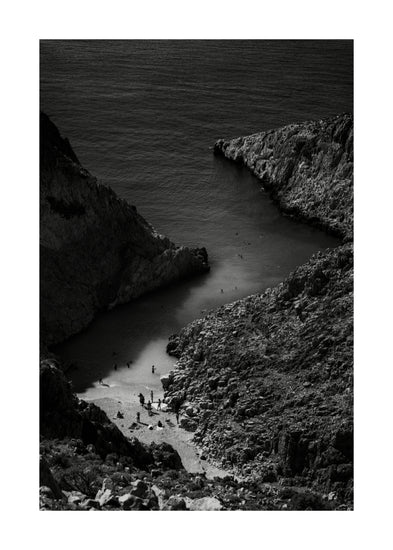 Small, secret beach squeezed between huge mountains.