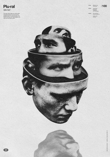 Heads stacked on top of and inside each other like a Russian matryoshka doll.