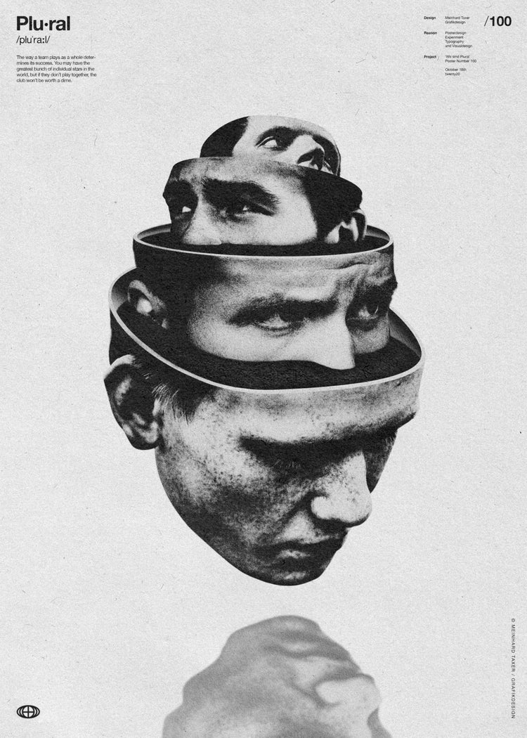 Heads stacked on top of and inside each other like a Russian matryoshka doll.