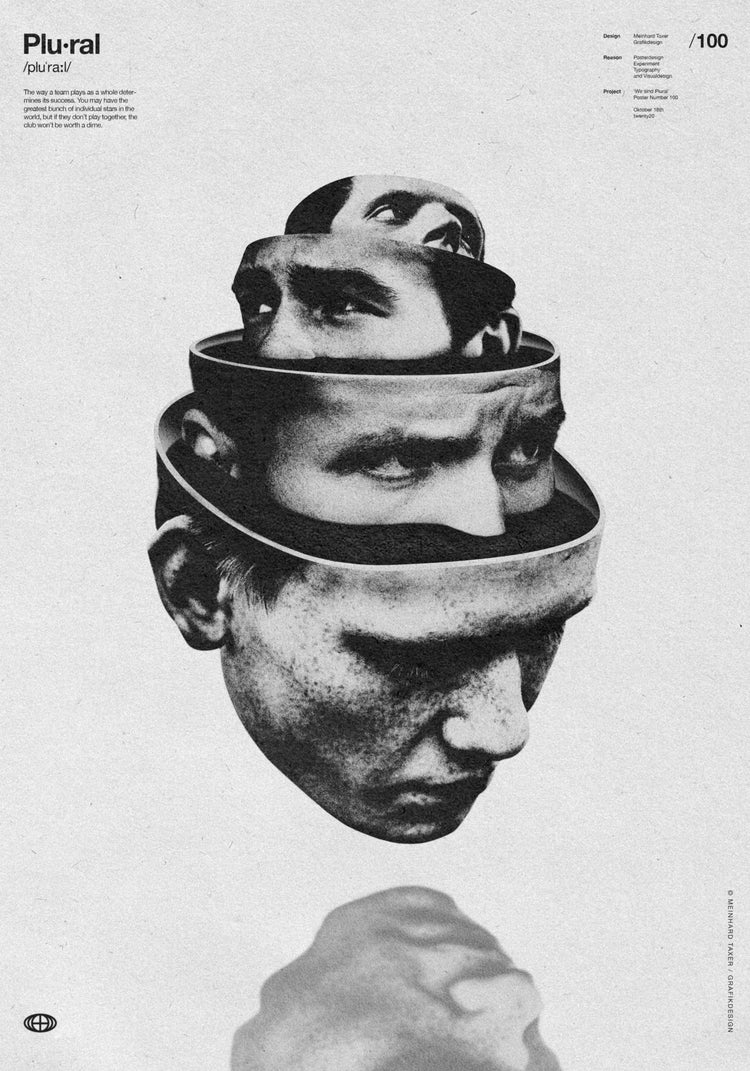 Heads stacked on top of and inside each other like a Russian matryoshka doll.