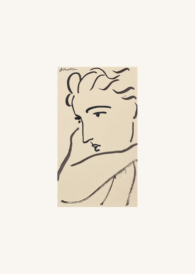 Artistic depiction of a face on a beige background