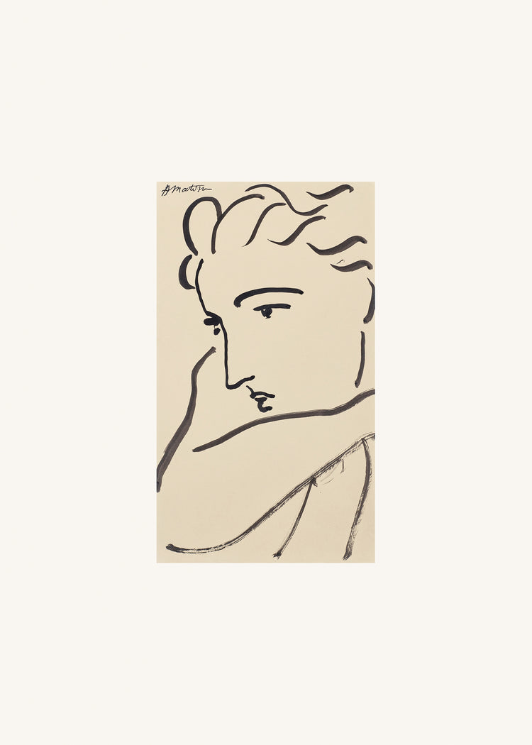 Artistic depiction of a face on a beige background
