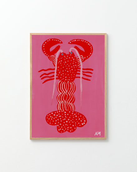 "Lobster in Pink Dreams Poster" with a oak frame