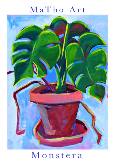 poster with painted monstera plant