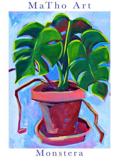 poster with painted monstera plant