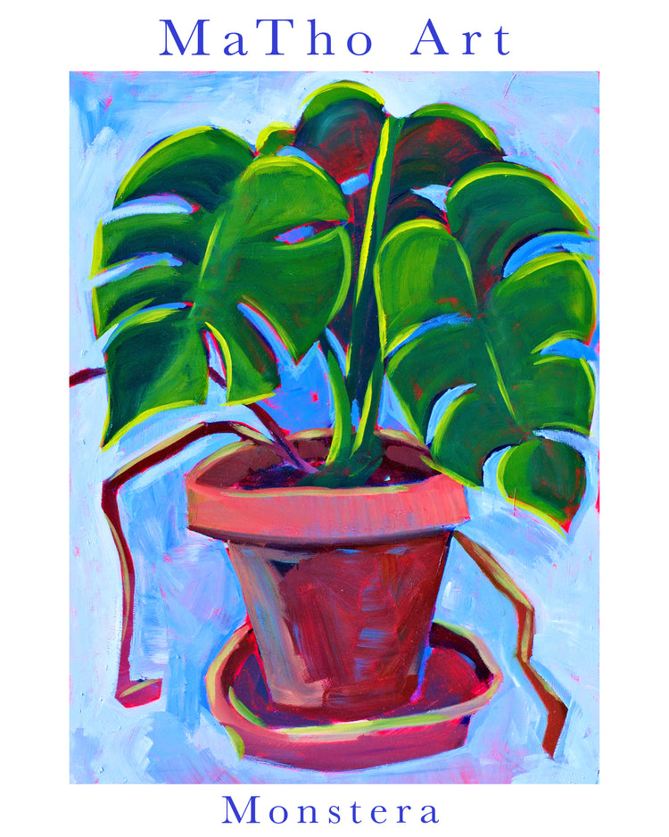 poster with painted monstera plant