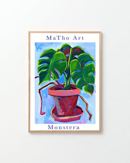 poster with painted monstera plant