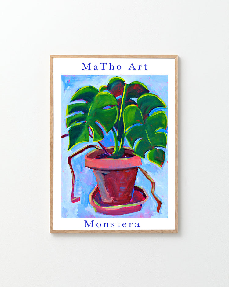 poster with painted monstera plant