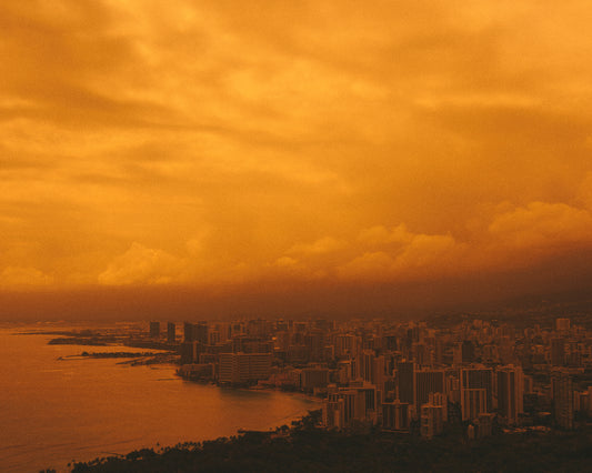 Honolulu captured from above with a yellow filter.