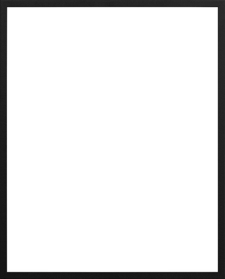 A framed black canvas, enclosed in the sleek Frame Black wooden frame, contrasts starkly with its surroundings to create a minimalist art piece. High-quality acrylic glass completes this elegant and clear ensemble.
