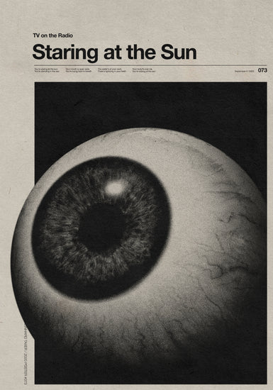 Huge eyeball staring into space headlined with the words staring at the sun.