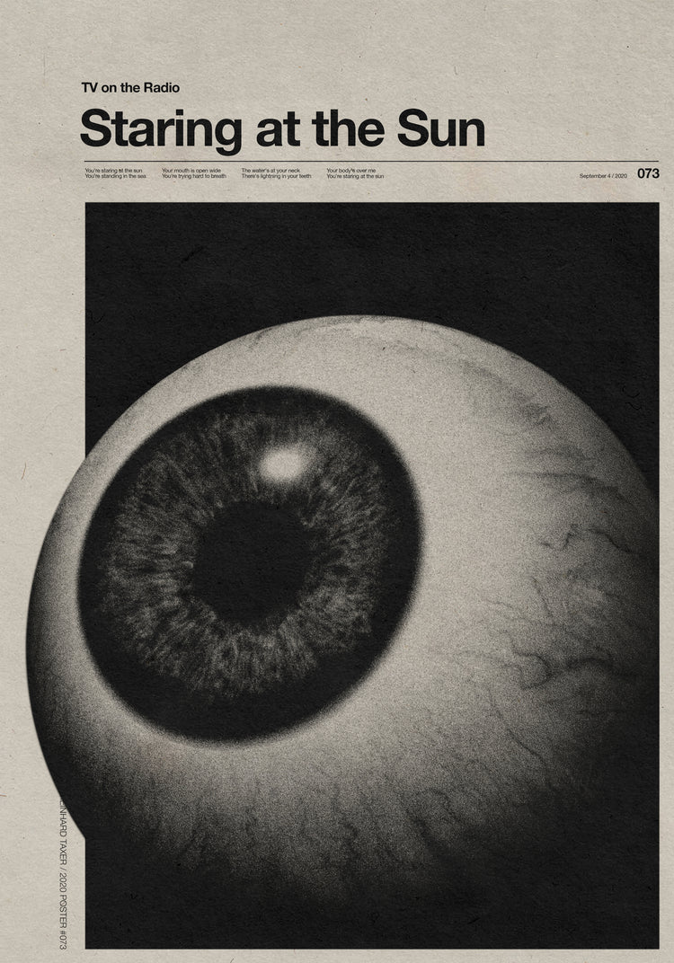 Huge eyeball staring into space headlined with the words staring at the sun.