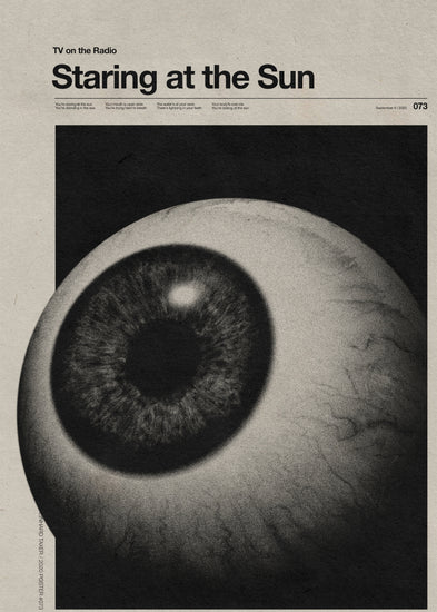 Huge eyeball staring into space headlined with the words staring at the sun.