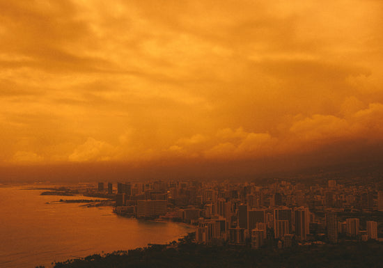 Honolulu captured from above with a yellow filter.