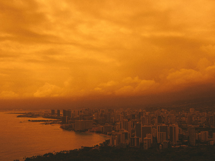 Honolulu captured from above with a yellow filter.