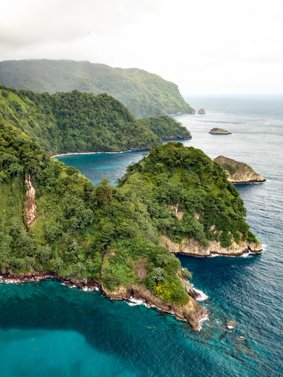 The Caribbean island Tortuga with lush jungle surrounded by turquoise waters
