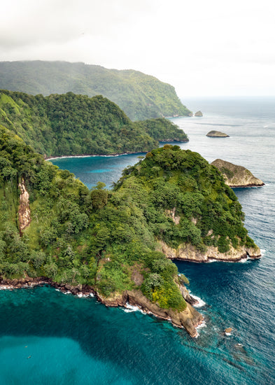 The Caribbean island Tortuga with lush jungle surrounded by turquoise waters
