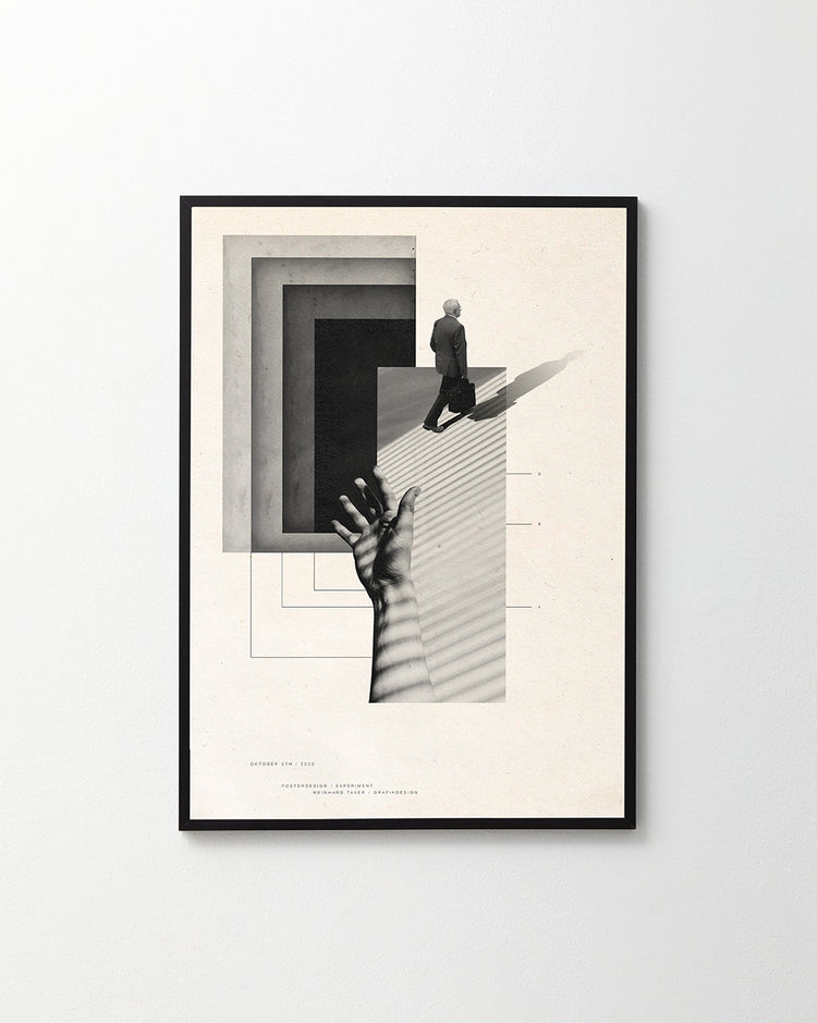 Graphic design combining straight lines and squares with real life photography.