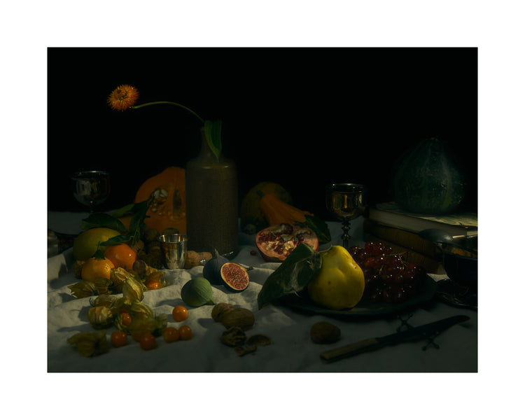 Still life photograph looking like an 18th century oil painting.