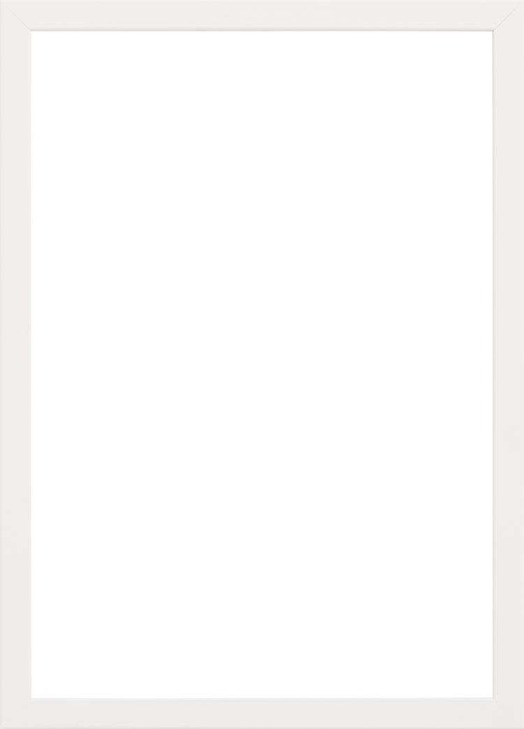 The Frame White product features a framed picture with a plain white border around a black rectangular area, evoking classic black and white posters.