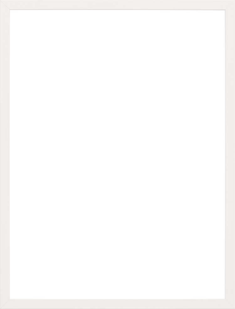 A thin black rectangle with rounded corners, resembling a blank digital screen, is centered on a white background as if its the Frame White product, ideal for displaying sleek black and white posters.