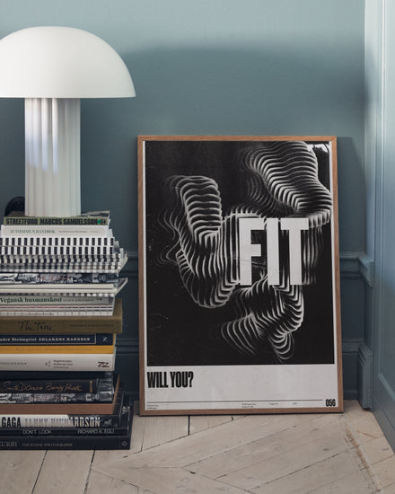 Visual artwork in black and white with the words will you fit written in bold.