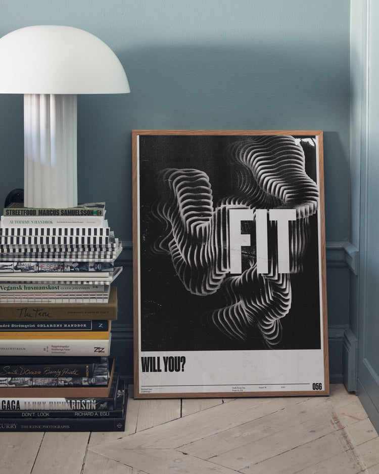 Visual artwork in black and white with the words will you fit written in bold.